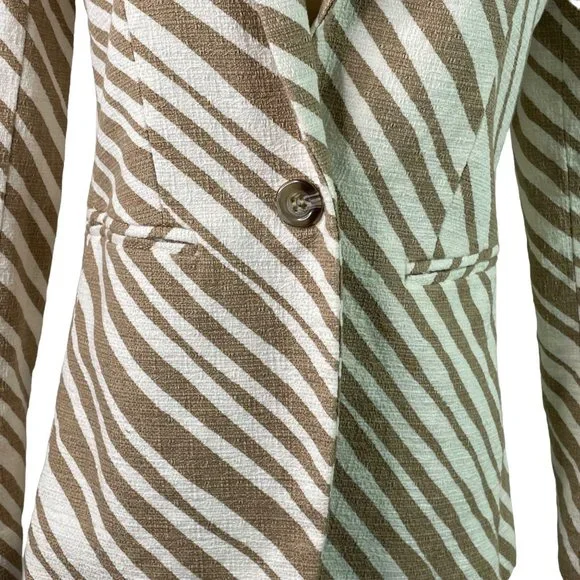 Ann Taylor Zebra Animal Tan Blazer Suit Jacket Size 0P One Button - Picture 3 of 9